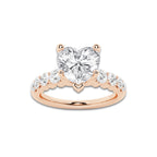 2.04 Ct Heart Lab-Grown Diamond Half Eternity Engagement Ring in 14K Rose Gold for Female, Colorless (E), VS1 Clarity | IGI Certified, 1.50 Ct Center Diamond