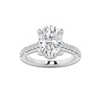 3.29 ctw Oval Lab-Grown Diamond Hidden Halo Side Stone Engagement Ring in Platinum for Women | Colorless E, VS1 Clarity, IGI Certified 3.00 ct Center Diamond