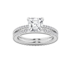 2.69 ctw Asscher Lab-Grown Diamond Double Row Diamond Engagement Ring in Platinum for Women | Colorless E, VS1 Clarity, IGI Certified 2.00 ct Center Diamond