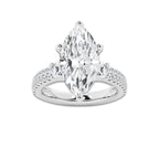 5.96 ctw Marquise Lab-Grown Diamond Three Stone Double Row Engagement Ring in Platinum for Women | E Color, VS1 Clarity, IGI Certified 5.00 ct Center Diamond