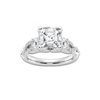 3.10 ctw Asscher Lab-Grown Diamond Side Stone Engagement Ring in 14K White Gold for Women | Colorless D, VVS1 Clarity, IGI Certified 2.50 ct Center Diamond