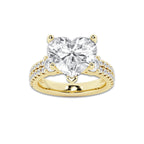 6.96 ctw Heart Lab-Grown Diamond Three Stone Double Row Engagement Ring in 14K Yellow Gold for Women | D Color, VVS1 Clarity, IGI Certified 6.00 ct Center Diamond