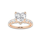 2.04 Ct Heart Lab-Grown Diamond Half Eternity Engagement Ring in 14K Rose Gold for Female, Colorless (D), VVS1 Clarity | IGI Certified, 1.50 Ct Center Diamond