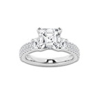 4.00 ctw Asscher Lab-Grown Diamond Three Stone Double Row Engagement Ring in Platinum for Women | E Color, VS1 Clarity, IGI Certified 3.00 ct Center Diamond