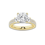 4.00 ctw Cushion Lab-Grown Diamond Three Stone Double Row Engagement Ring in 14K Yellow Gold for Women | E Color, VS1 Clarity, IGI Certified 3.00 ct Center Diamond