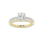 1.54 Ct Cushion Lab-Grown Diamond Half Eternity Engagement Ring in 14K Yellow Gold for Female, Colorless (D), VVS1 Clarity | IGI Certified, 1.00 Ct Center Diamond