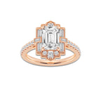 Cleopatra 2 2/3 ctw Multi-Shape Lab Grown Diamond Vintage Inspired Art Deco Engagement Ring 14K Rose Gold, D, VVS | IGI Certified, 2 ct Center
