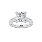 4.43 ctw Princess Lab-Grown Diamond Pave Engagement Ring in 14K White Gold for Women | D Color, VVS1 Clarity, IGI Certified 4.00 ct Center Diamond