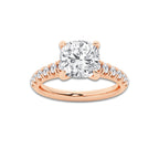 2.40 ctw Cushion Lab-Grown Diamond Pave Engagement Ring in 14K Rose Gold for Women | D Color, VVS1 Clarity, IGI Certified 2.00 ct Center Diamond