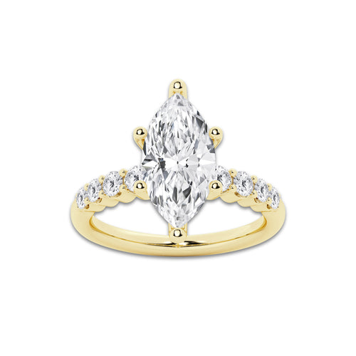 5.66 Ct Marquise Lab-Grown Diamond Half Eternity Engagement Ring in 14K Yellow Gold for Female, Colorless (D), VVS1 Clarity | IGI Certified, 5.00 Ct Center Diamond