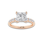 3.04 ctw Princess Lab-Grown Diamond Side Stone Engagement Ring in 14K Rose Gold for Women | Colorless D, VVS1 Clarity, IGI Certified 2.50 Ct Center Diamond