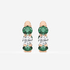4.3 mm Round Created Emerald and 1 1/3 ctw Round Lab Grown Diamond Huggie Hoop Earrings 14K Rose Gold