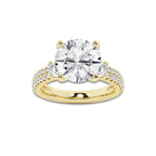 5.96 ctw Round Lab-Grown Diamond Three Stone Double Row Engagement Ring in 14K Yellow Gold for Women | E Color, VS1 Clarity, IGI Certified 5.00 ct Center Diamond
