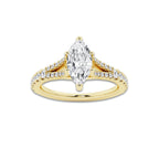 1.08 ctw Marquise Lab-Grown Diamond Split Shank Side Stone Engagement Ring in 14K Yellow Gold for Women | Colorless E, VS1 Clarity, IGI Certified 0.75 ct Center Diamond