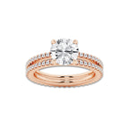 2.69 ctw Round Lab-Grown Diamond Double Row Diamond Engagement Ring in 14K Rose Gold for Women | Colorless D, VVS1 Clarity, IGI Certified 2.00 ct Center Diamond