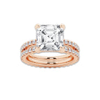 7.22 ctw Asscher Lab-Grown Diamond Double Row Diamond Engagement Ring in 14K Rose Gold for Women | Colorless E, VS1 Clarity, IGI Certified 6.00 ct Center Diamond