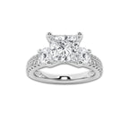 3.00 ctw Princess Lab-Grown Diamond Three Stone Double Row Engagement Ring in Platinum for Women | D Color, VVS1 Clarity, IGI Certified 2.00 ct Center Diamond