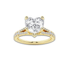 2.33 ctw Heart Lab-Grown Diamond Split Shank Side Stone Engagement Ring in 14K Yellow Gold for Women | Colorless D, VVS1 Clarity, IGI Certified 2.00 ct Center Diamond