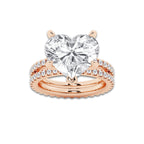 9.22 ctw Heart Lab-Grown Diamond Double Row Diamond Engagement Ring in 14K Rose Gold for Women | Colorless D, VVS1 Clarity, IGI Certified 8.00 ct Center Diamond