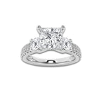 3.00 ctw Princess Lab-Grown Diamond Three Stone Double Row Engagement Ring in Platinum for Women | E Color, VS1 Clarity, IGI Certified 2.00 ct Center Diamond