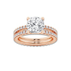 3.89 ctw Cushion Lab-Grown Diamond Double Row Diamond Engagement Ring in 14K Rose Gold for Women | Colorless D, VVS1 Clarity, IGI Certified 3.00 ct Center Diamond