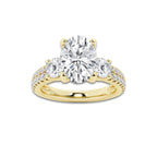 1.75 ctw Oval Lab-Grown Diamond Three Stone Double Row Engagement Ring in 14K Yellow Gold for Women | E Color, VS1 Clarity, IGI Certified 1.00 ct Center Diamond