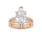 6.22 ctw Pear Lab-Grown Diamond Double Row Diamond Engagement Ring in 14K Rose Gold for Women | Colorless D, VVS1 Clarity, IGI Certified 5.00 ct Center Diamond