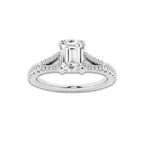 1.33 ctw Emerald Lab-Grown Diamond Split Shank Side Stone Engagement Ring in Platinum for Women | Colorless E, VS1 Clarity, IGI Certified 1.00 ct Center Diamond