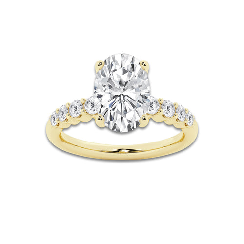 4.66 Ct Oval Lab-Grown Diamond Half Eternity Engagement Ring in 14K Yellow Gold for Female, Colorless (D), VVS1 Clarity | IGI Certified, 4.00 Ct Center Diamond