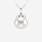 9.5 - 10.0 mm Cultured Freshwater Pearl and Lab Grown Diamond Accent Flower Pendant 14K White Gold