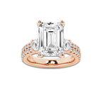 7.96 ctw Emerald Lab-Grown Diamond Three Stone Double Row Engagement Ring in 14K Rose Gold for Women | E Color, VS1 Clarity, IGI Certified 7.00 ct Center Diamond