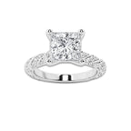 2.44 ctw Princess Lab-Grown Diamond Twisted Band Engagement Ring in 14K White Gold for Women | Colorless E, VS1 Clarity, IGI Certified 2.00 ct Center Diamond