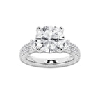 4.96 ctw Round Lab-Grown Diamond Three Stone Double Row Engagement Ring in Platinum for Women | E Color, VS1 Clarity, IGI Certified 4.00 ct Center Diamond