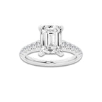 2.41 ctw Emerald Lab-Grown Diamond Pave Engagement Ring in 14K White Gold for Women | E Color, VS1 Clarity, IGI Certified 2.00 ct Center Diamond