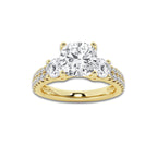 3.00 ctw Cushion Lab-Grown Diamond Three Stone Double Row Engagement Ring in 14K Yellow Gold for Women | D Color, VVS1 Clarity, IGI Certified 2.00 ct Center Diamond