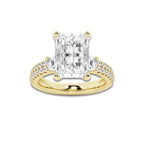 5.96 ctw Radiant Lab-Grown Diamond Three Stone Double Row Engagement Ring in 14K Yellow Gold for Women | D Color, VVS1 Clarity, IGI Certified 5.00 ct Center Diamond