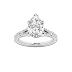 3.33 ctw Pear Lab-Grown Diamond Split Shank Side Stone Engagement Ring in 14K White Gold for Women | Colorless D, VVS1 Clarity, IGI Certified 3.00 ct Center Diamond