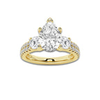 2.25 ctw Pear Lab-Grown Diamond Three Stone Double Row Engagement Ring in 14K Yellow Gold for Women | E Color, VS1 Clarity, IGI Certified 1.50 ct Center Diamond