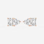 2 ctw Emerald and Heart Lab Grown Diamond Two Stone Stud Earrings 14K Rose Gold, E, VS1 | IGI Certified