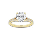 2.83 ctw Round Lab-Grown Diamond Split Shank Side Stone Engagement Ring in 14K Yellow Gold for Women | Colorless D, VVS1 Clarity, IGI Certified 2.50 ct Center Diamond