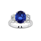 Moirai 7.7x5.5 mm Oval Cut Created Sapphire and 1 3/4 ctw Round Lab Grown Diamond Three-Stone Engagement Ring 14K White Gold