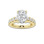 2.50 ctw Oval Lab-Grown Diamond Split-Prong Set Side Stone Engagement Ring in 14K Yellow Gold for Women | Colorless E, VS1 Clarity, IGI Certified 1.50 ct Center Diamond