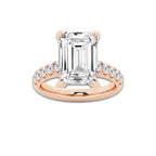 8.55 ctw Emerald Lab-Grown Diamond Pave Engagement Ring in 14K Rose Gold for Women | D Color, VVS1 Clarity, IGI Certified 8.00 ct Center Diamond