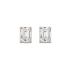3 1/4 ctw Emerald Lab Grown Diamond Hidden Halo Stud Earrings 14K Rose Gold, E, VS1 | IGI Certified