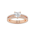 1.69 ctw Heart Lab-Grown Diamond Double Row Diamond Engagement Ring in 14K Rose Gold for Women | Colorless E, VS1 Clarity, IGI Certified 1.00 ct Center Diamond