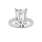 7.44 ctw Emerald Lab-Grown Diamond Hidden Halo Side Stone Engagement Ring in 18K White Gold for Women | Colorless D, VVS1 Clarity, IGI Certified 7.00 ct Center Diamond