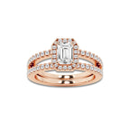 Sunshine 1 1/2 ctw Emerald Lab Grown Diamond Double Shank Halo Engagement Ring 14K Rose Gold, E, VS1 | IGI Certified, 1 ct Center