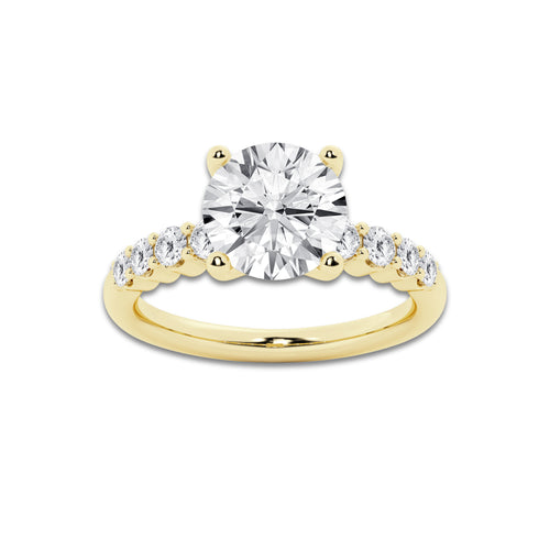 5.66 Ct Round Lab-Grown Diamond Half Eternity Engagement Ring in 14K Yellow Gold for Female, Colorless (D), VVS1 Clarity | IGI Certified, 5.00 Ct Center Diamond