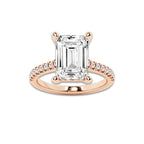 5.30 ctw Emerald Lab-Grown Diamond Hidden Halo Side Stone Engagement Ring in 18K Rose Gold for Women | Colorless E, VS1 Clarity, IGI Certified 5.00 ct Center Diamond