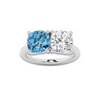Regina 6 ctw Fancy Blue Cushion Lab Grown Diamond Side by Side Two Stone Engagement Ring 14K White Gold | 3 ct Center